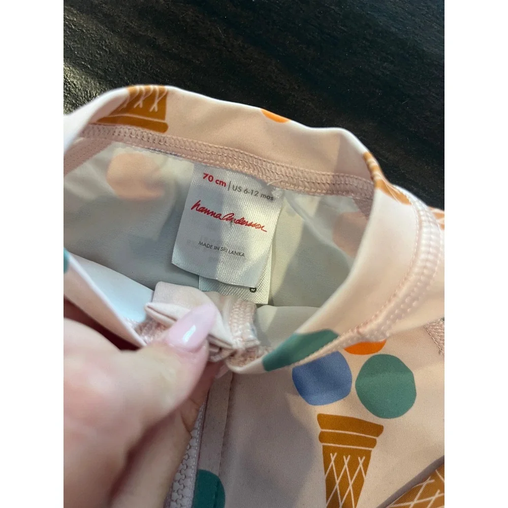 Hanna Andersson Ice Cream Sun Suit Pink Long Sleeve Swimsuit 6-12 Months 70cm